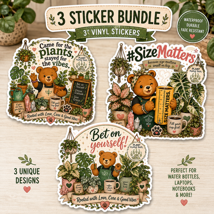 🪴🐻🪴 PMB Sticker Bundle (3) - 3” Premium Vinyl Stickers 🌿